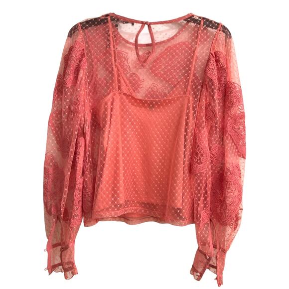 NWT Express Lace Long Sleeve Crew Swiss Dot Cami Pink Sexy Top XS - Picture 12 of 12